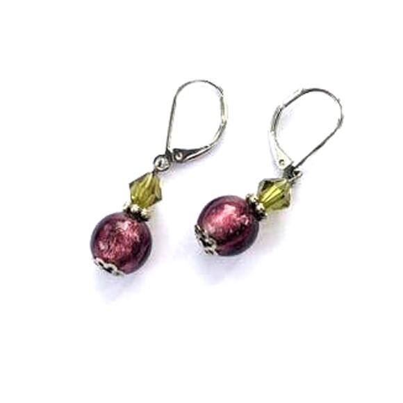 Purple murano-style french hook earrings - Picture 1 of 8